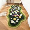 Ultra-Soft Moss Runner Rug - Non-Slip, Absorbent, Aesthetic Decorative Bath Mat with Shaggy Tufted Flower Design, Extra Long Polyester & PVC Backing