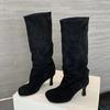 Soleist Luxury Women's Boots Winter Round Toe Knee-High Women Boots Punk Thin High Heels Women Shoe Female Long Booties Zapatos De Mujer