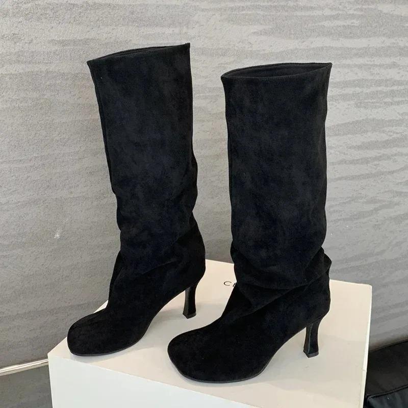 Soleist Luxury Women's Boots Winter Round Toe Knee-High Women Boots Punk Thin High Heels Women Shoe Female Long Booties Zapatos De Mujer