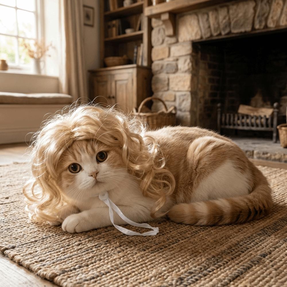Eye-catching Cat Big Wave Wig Novelty Cat Headdress Spoof Wig Funny Pet Wig  Photo Props