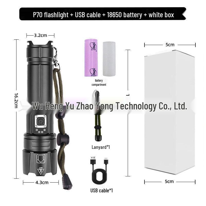 XHP70 High-Brightness LED Flashlight - Aluminum Alloy, Telescopic Zoom, Electric Display, Waterproof, Multifunctional Outdoor Handheld Light