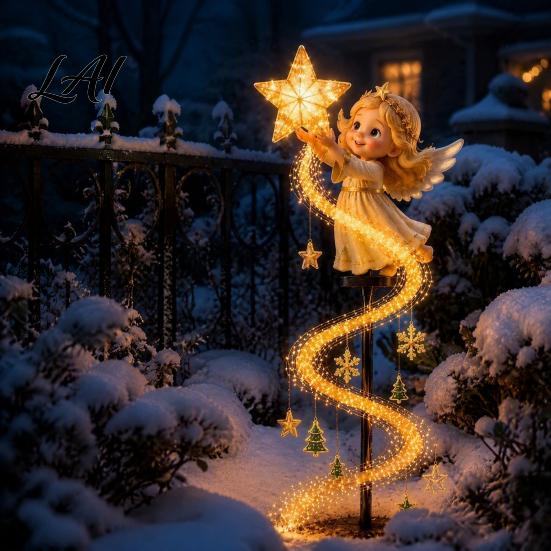 Weather Resistant Christmas Garden Strips Solar Outdoor Light Stake Light, Cute Gingerbread House/Elf Boy/Bear