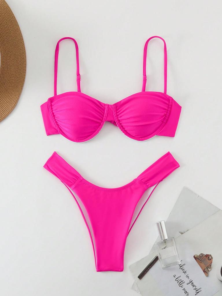 Neuer Bikini sexy einfarbiger Badeanzug Damen geteilter Badeanzug Damen Bikini