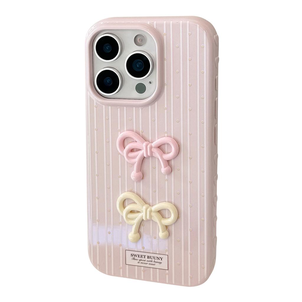 Korean Three dimensional Pink Bow Suitable for Apple 17 Mobile Phone Case Iphone16 Silicone 15promax Anti Fall