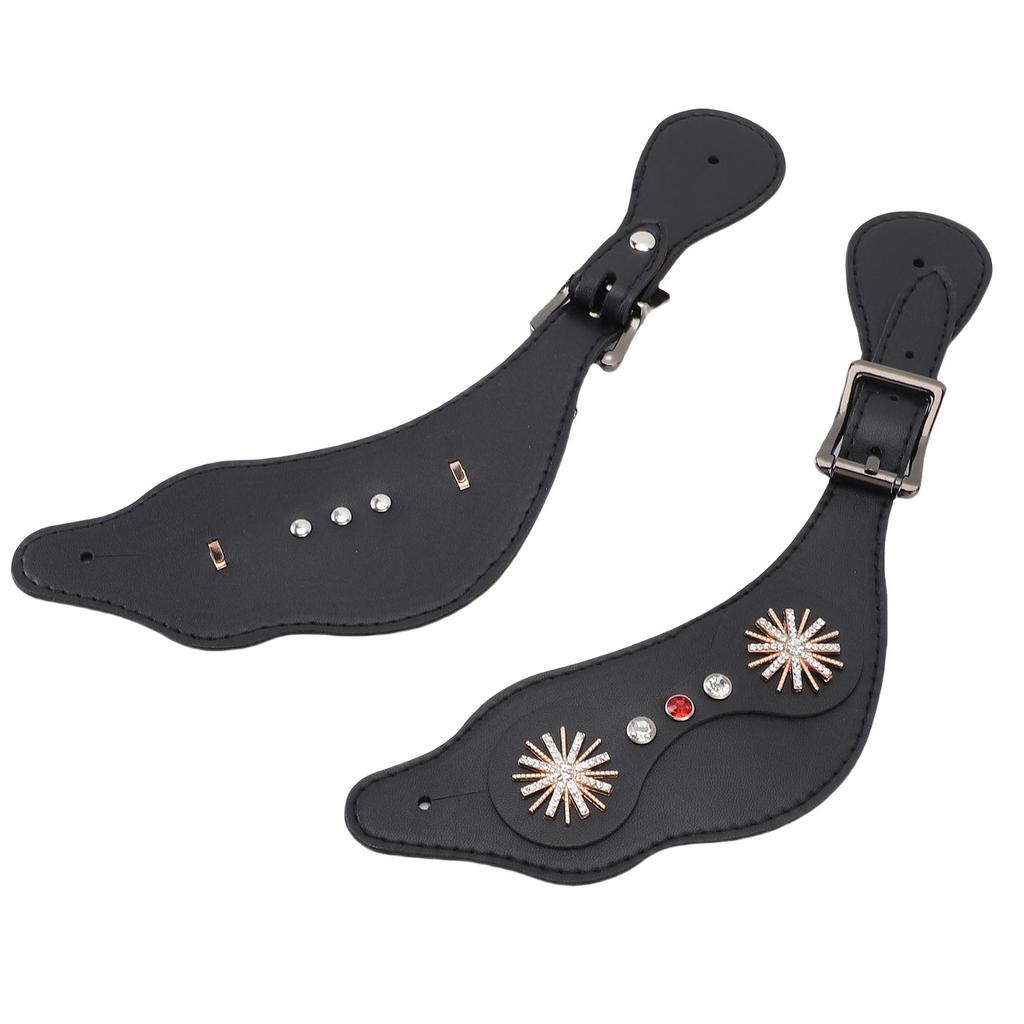 Spur Straps Western Rhinestone Floral Boots Vintage Spur Straps for Horse Riders Adjustable Length Handcrafted Black