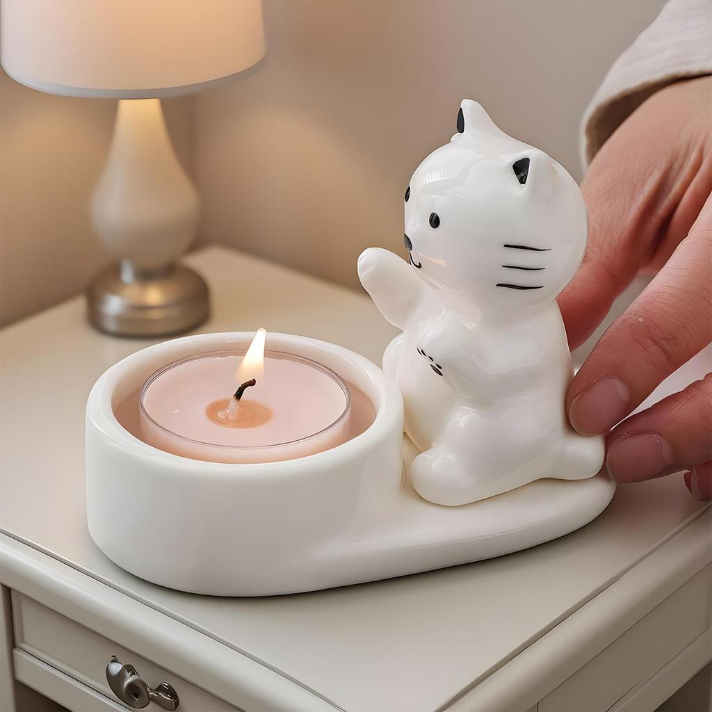 Cute Cat Candlestick Creative Aromatherapy Candle Holder High Tempe Desktop Decoration Cartoon Candlestick Birthday Gift