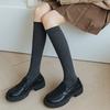 1 Pair Women Striped Knee Length Stockings Fashionable Solid Color Slim Fit Suitable Daily Wear Soft Comfortable Casual Socks