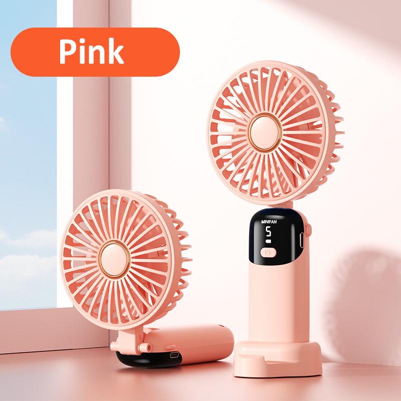 Handheld Fan Portable Neck Hanging Fan 5 Speed USB Rechargeable with Phone Stand and Display Screen Mini Foldable Fan for Travel