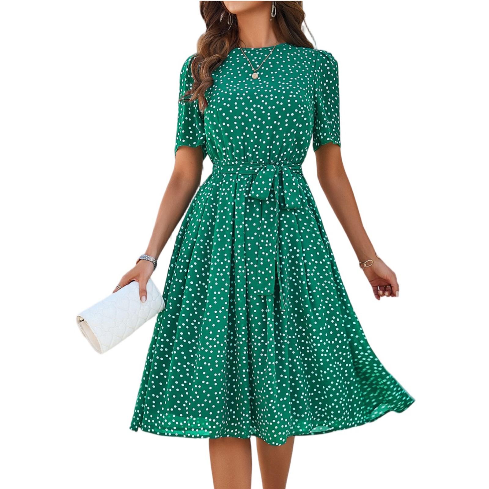 

Женские платья Повседневные платья с круглым вырезом и коротким рукавом в горошек XL