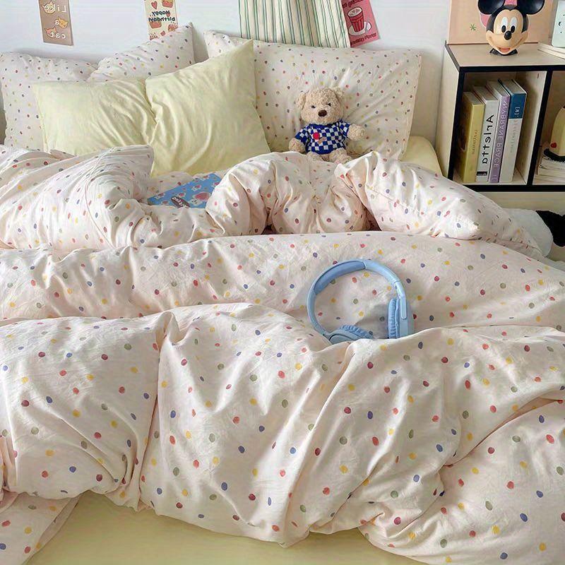 Fashion Floral Duvet Cover Set with Flat Sheet Pillowcase No Filler Girls Twin Full Queen Size Korean Soft Bedding Set