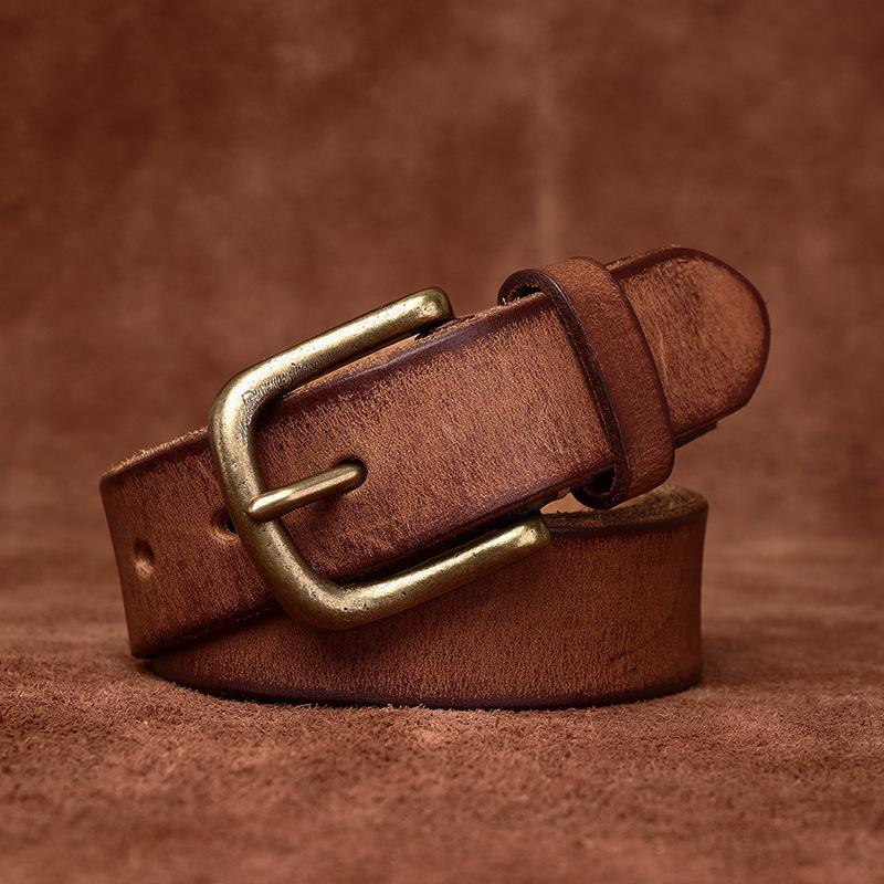 Belt Men's Width Washed-out Vintage Distressed First Layer Cowhide Leather Pin Buckle Casual Jeans Belt Men