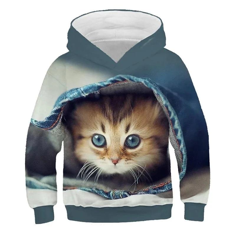 Kids Boys Girls Pullover Hoodie Animal Cat Long Sleeve Sweatshirt Children Casual Hoodies Child Pullover Tops Clothing