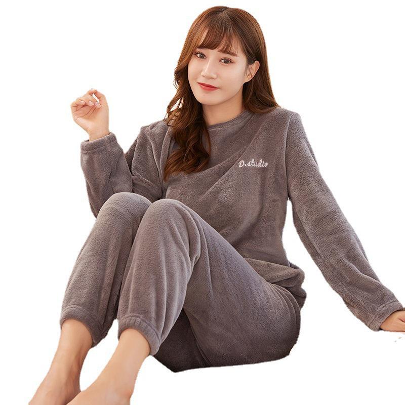 Fairy Warm 2025 Damen-Pyjama-Set aus weichem Korallenfleece – Rundhalsausschnitt, zweiteiliger Winter-Loungewear