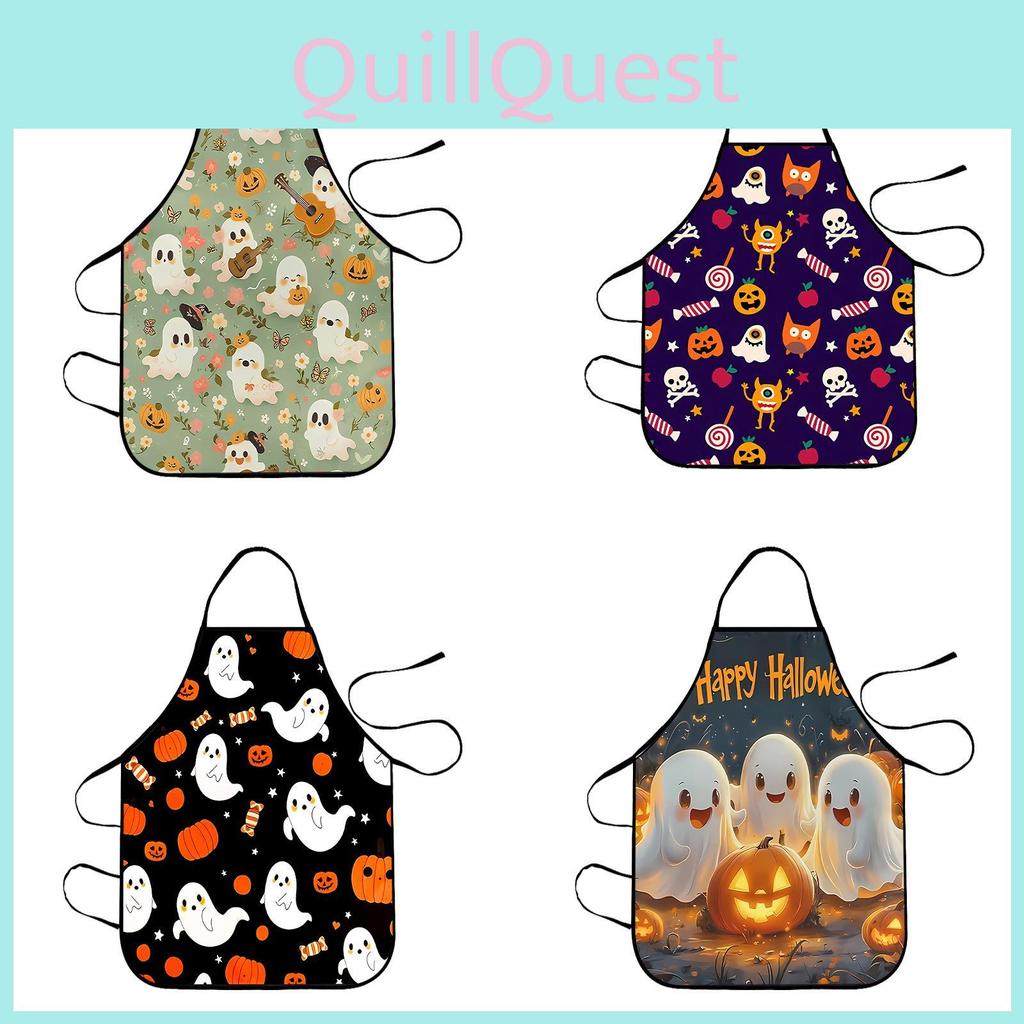 Voděodolná zástěra s kresleným designem na Halloween s motivem ducha a dýně pro děti i dospělé
