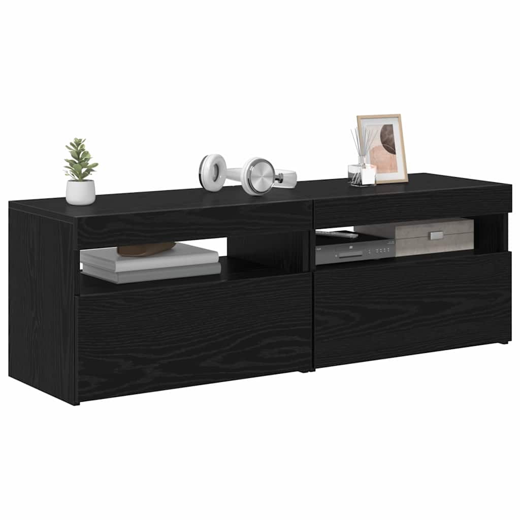 TV Cabinet with LED 2 pcs Black Oak Effect 60 x 35 x 40 cm