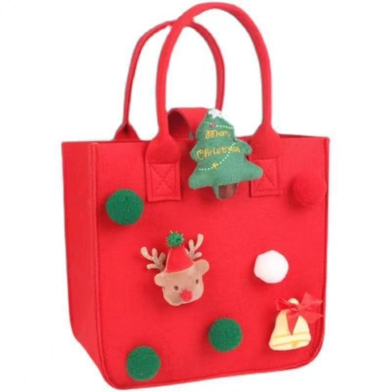 Christmas Felt Gift Bags Kids Cute Cartoon Handbag Christmas Snacks Candy Bag Reusable Storage Bag Xmas Tote Bag New Year Decor
