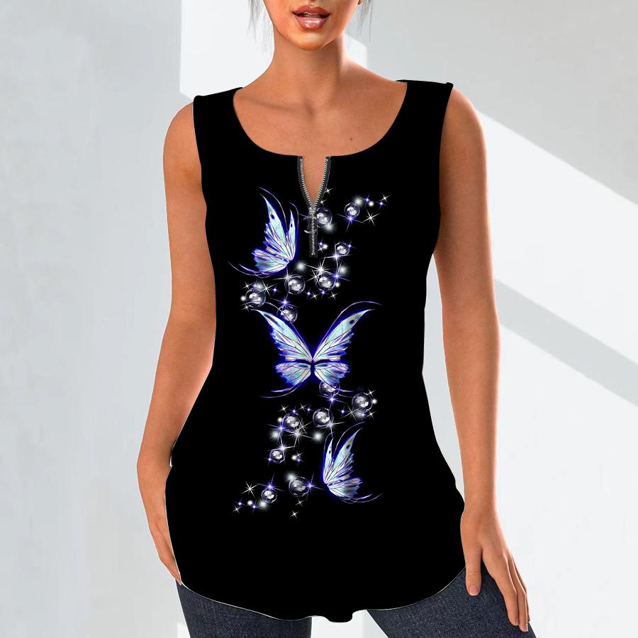 Dámská móda Košile s výstřihem do V Ležérní topy Tričko Dámské 3D krásný potisk motýla tílka Halenka velké velikosti bez rukávů Tílka