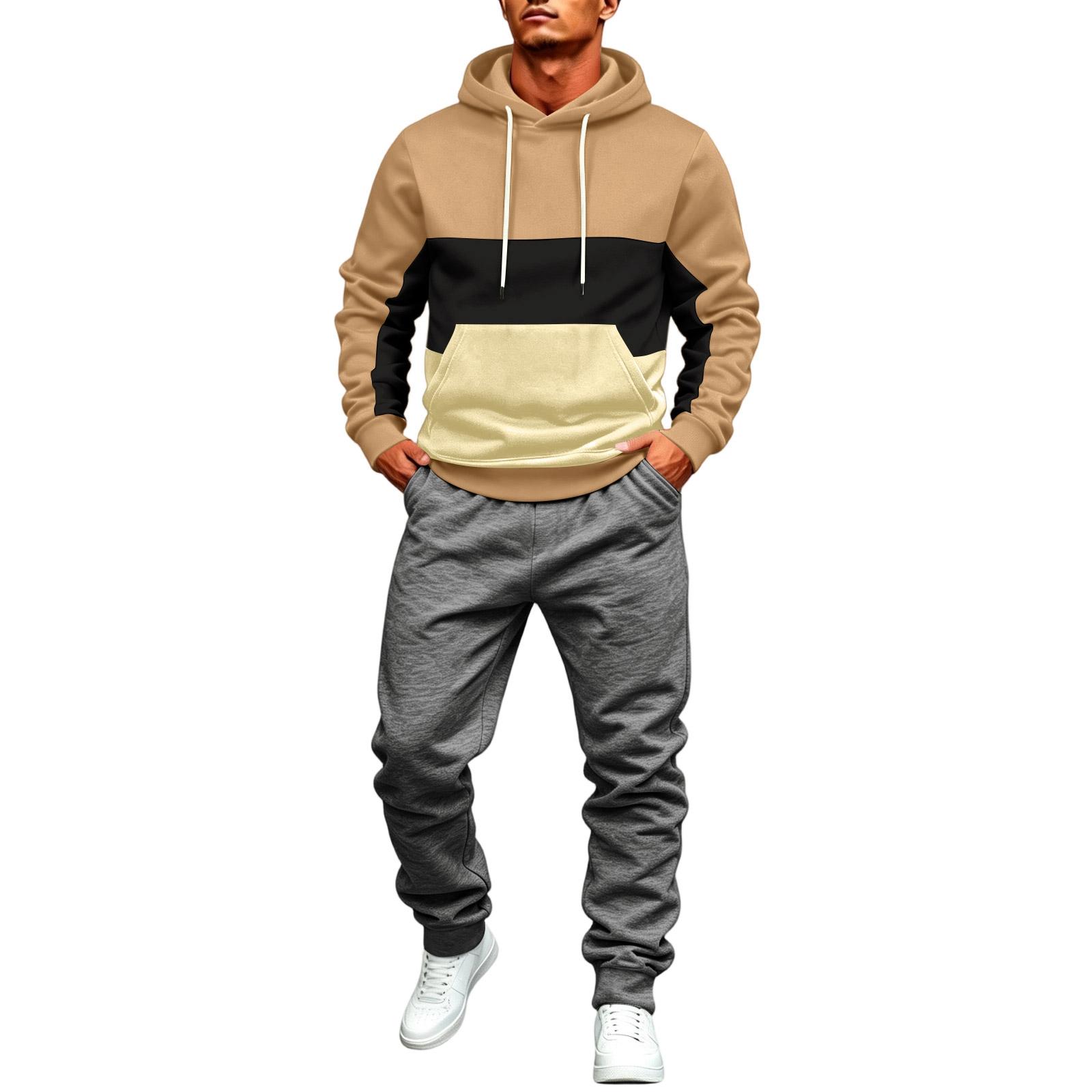Men s Color Block Lined Hoodie Sweatshirt and Jogger Pants Set for Winter XXXL