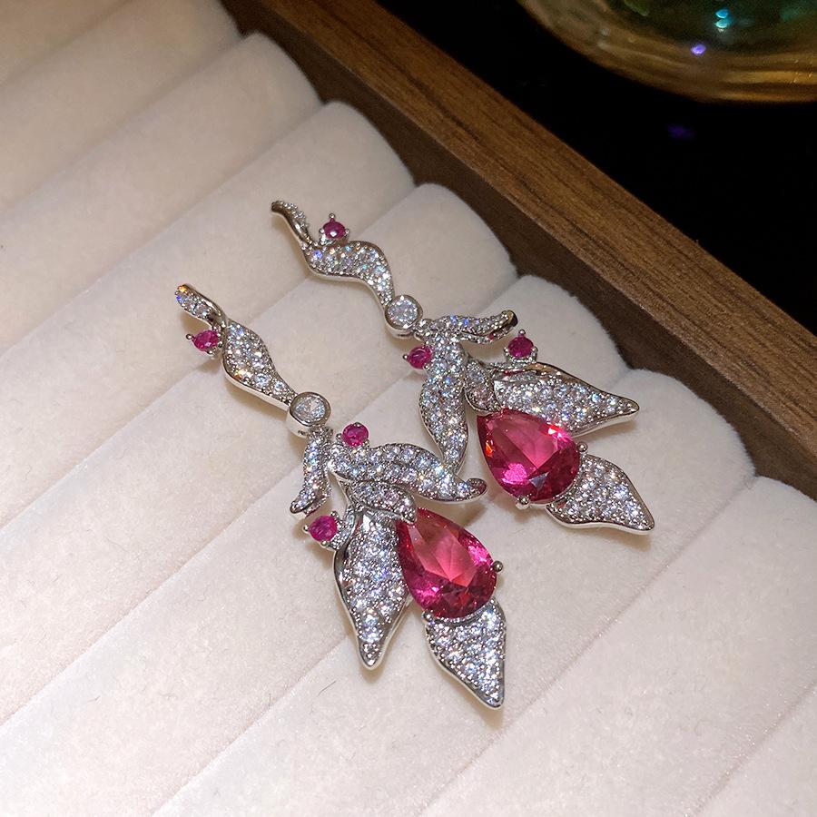 Crystal Water Drop Leaf Pendant Earrings Exquisite Fashion Elegant Jewelry