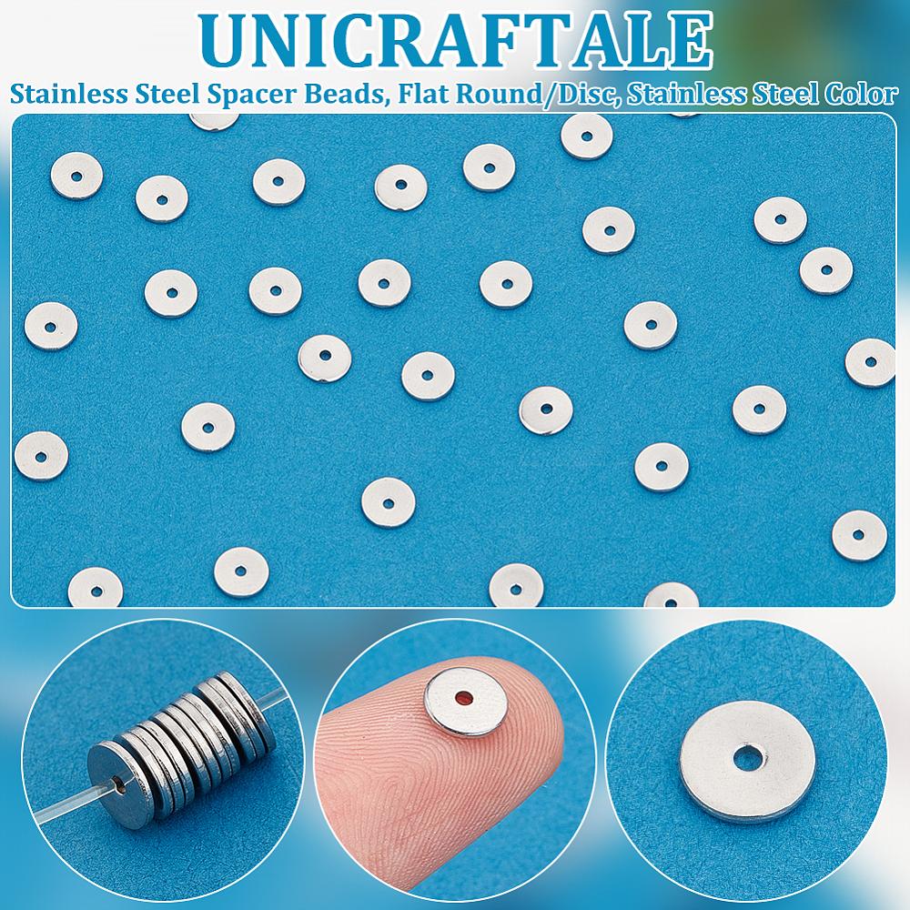 200Pcs 304 Stainless Steel Spacer Beads, Flat Round/Disc, Stainless Steel Color, 6x0.7mm, Hole: 1mm