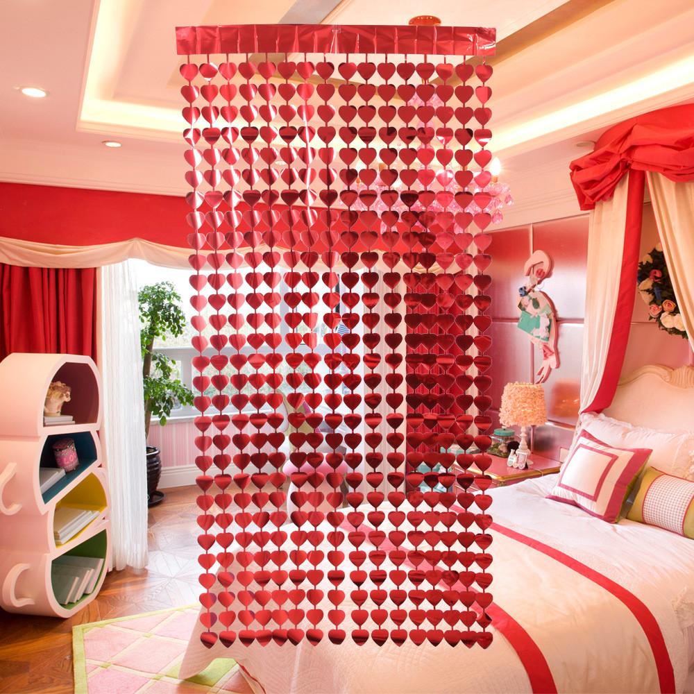 Day Romantic Valentines Decor Red Heart Curtain For Wedding Celebration And Decoration Home