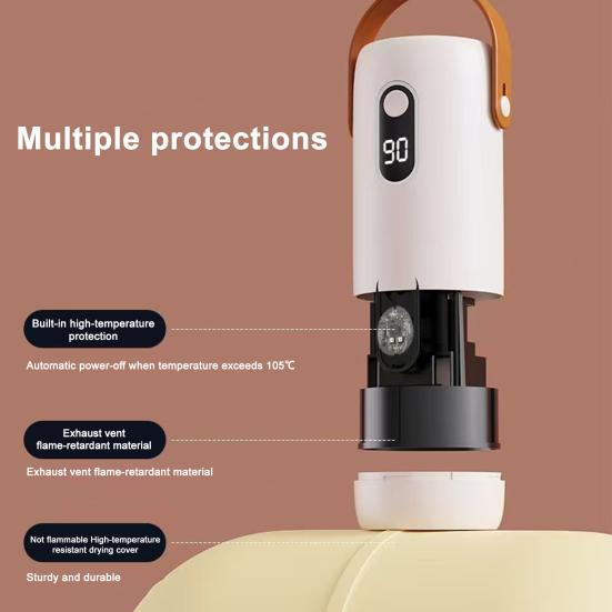 Portable Mini Dryer with Hanging Hook Foldable Garment Bag for Travel High Temp Protection Fast Drying Machine with Timer