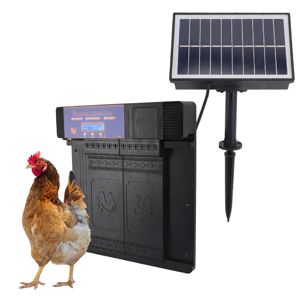 Automatic Chicken Door with Timer Solar Battery Powered LED Display Double Doors Electric Chicken Coop Opener