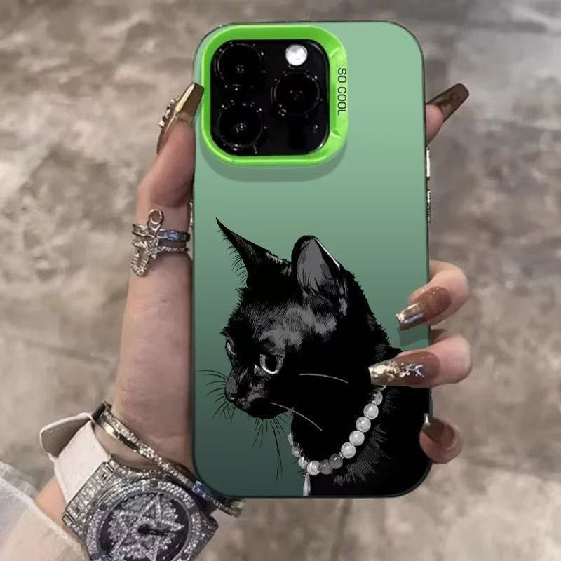 Die neue Halskette schwarze Katze ist geeignet für iPhone 17 Handyhülle Apple 15promax/14 Anti-Drop 13pro/12/16.