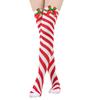 Women's Bowknot Christmas Stockings With Pom-poms Stripes Pattern Knee-high Over-the-knee Socks