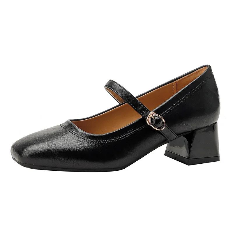 Fashion Women's Fashion Pumps Spring Autumn New Mary Jane Women Square Toe Shallow Single Shoes Leather Dress Party Chunky Heels Shoes