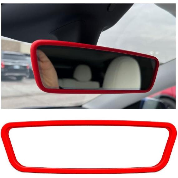 2PCS Car Rear View Mirror Protector Trim Frames, Silicone Screen Edge Frame Cover for Tesla Model 3 2017-2023 and Model Y Interior Decorations Center
