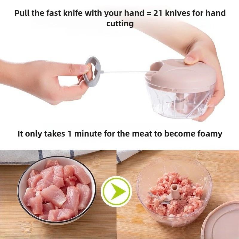500/900MLmanual stainless steel garlic chopper,rotating sharp blade,smooth drawstring,non slip base,use for onion,meat,milkshake