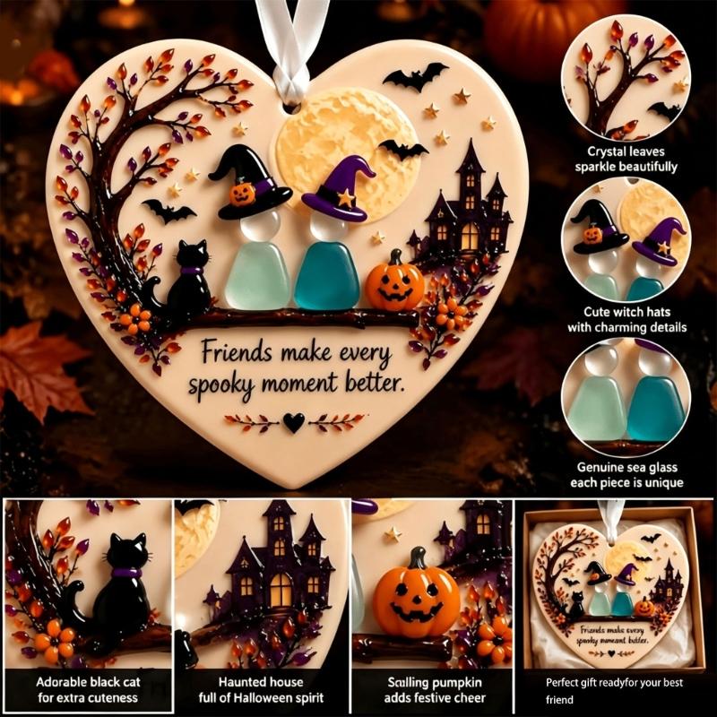 Window Door Ornament Hanging Plaque Acrylic Friendship Theme for Fall Tree Display, Ribbon Slot Home Decoration for Party Styling Indoors