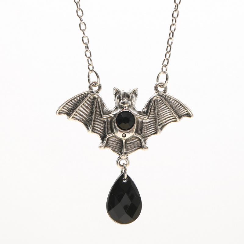Steampunk Acrylic Silver Vampire Bat Necklace - Gothic Halloween Gift