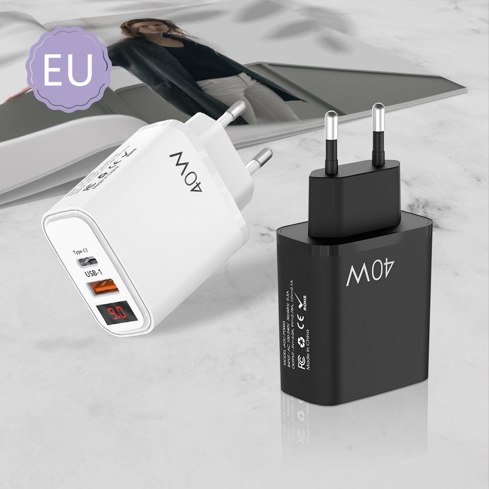 Digital Display Type-C and USB Charger with Screen - Smart EU/US Charging Head