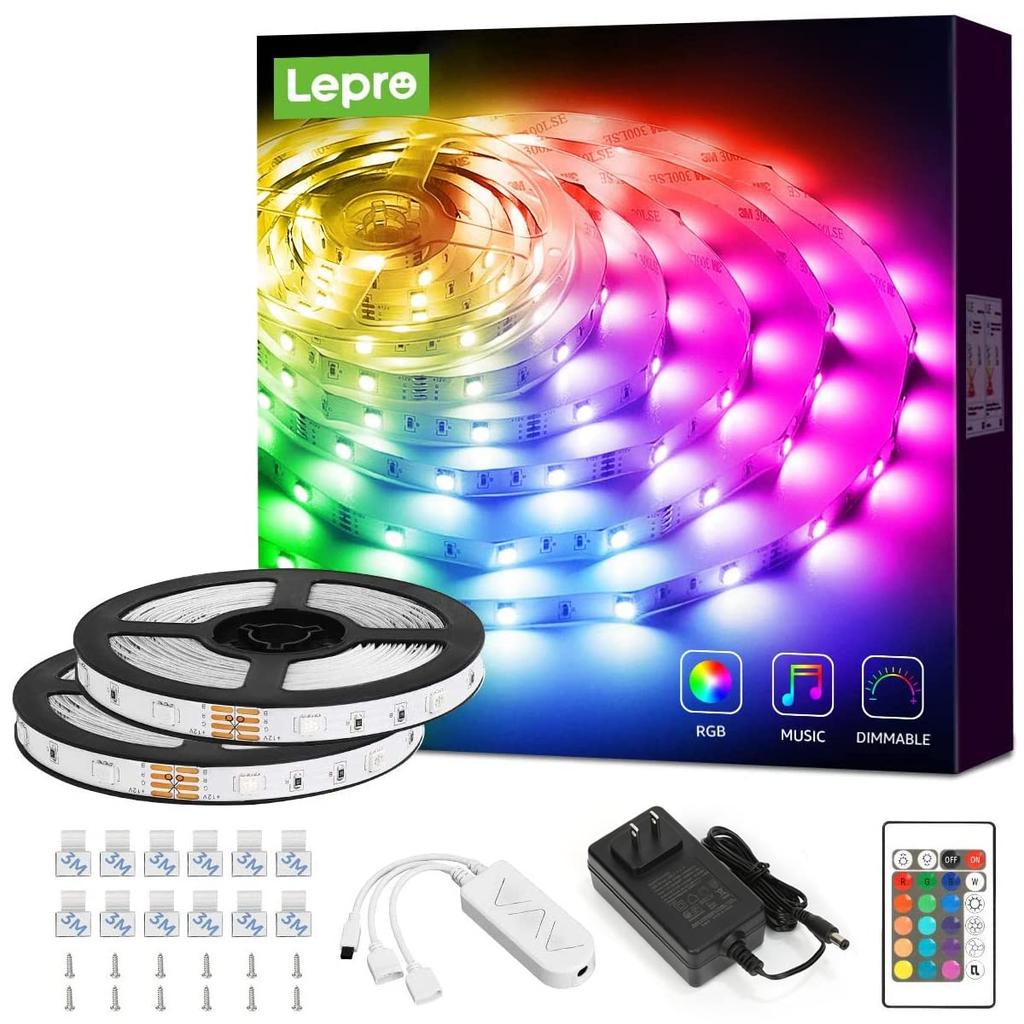 Lepro LED Strip 10m X 2 Strips X 600 RGB LED Strip Lights with Music Perfect for and Remote Dimmable and Color Bright Ambient Game Lights, (20m