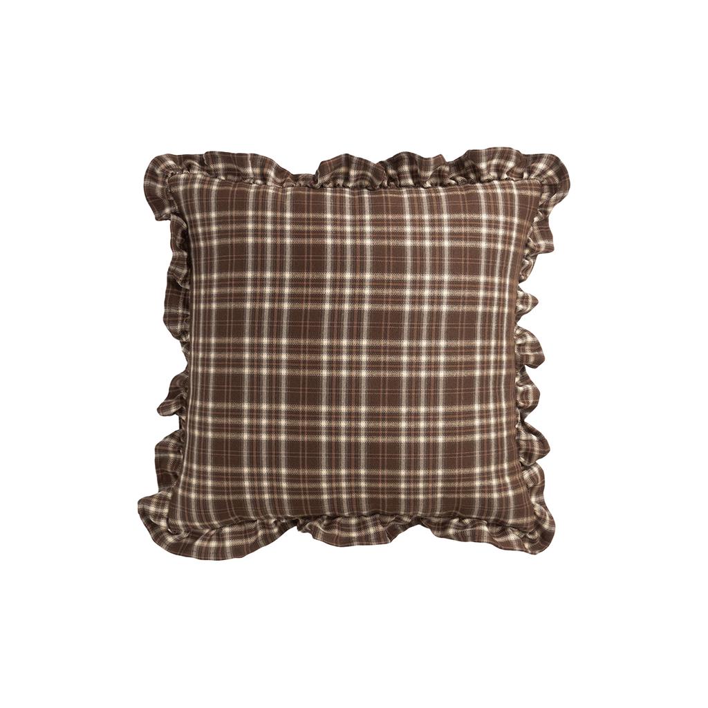 Square Throw Pillow Cover with Ruffled Edges Classic Checkered Pattern Decorative Cushion Case for Sofa Living Room Vintage Style