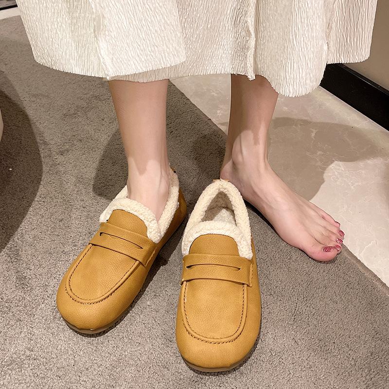 Temperament One Pedal Winter Explosion Velvet Warm Cotton Shoes Soft Sole Doudou Shoes Large Size Pregnant Women Can Wear