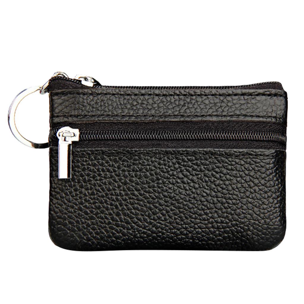 New Women's Mini Coin Purse Leather Zipper Pouch with Key Ring Small Wallet