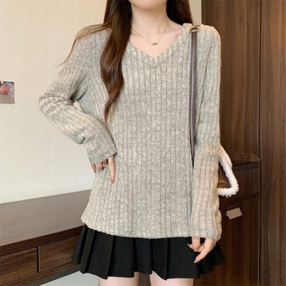 NaVaVa Women Loose Fit Rib V Neck Knit Long sleeVe Nk3209