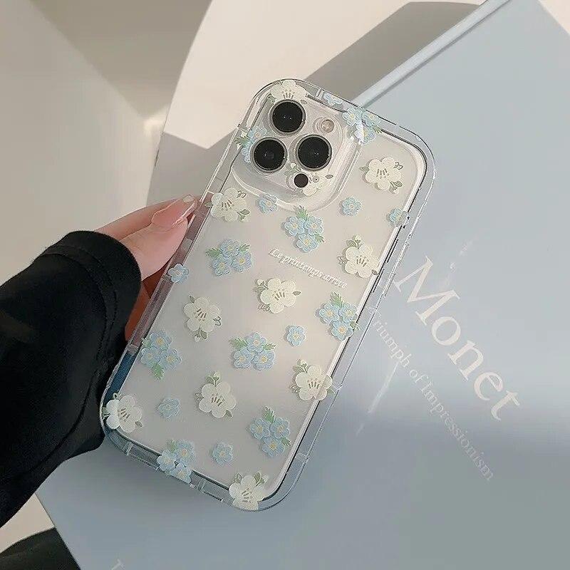 Husă de telefon din silicon cu flori drăguță, transparentă, pentru iPhone 15 14 13 12 11 Pro Max, husă de protecție moale, moale, antișoc, cu suport