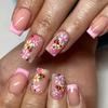 Uñas postizas cuadradas con forma de flor, pegamento para uñas acrílicas artificiales, 24 unidades, para mujeres y niñas.