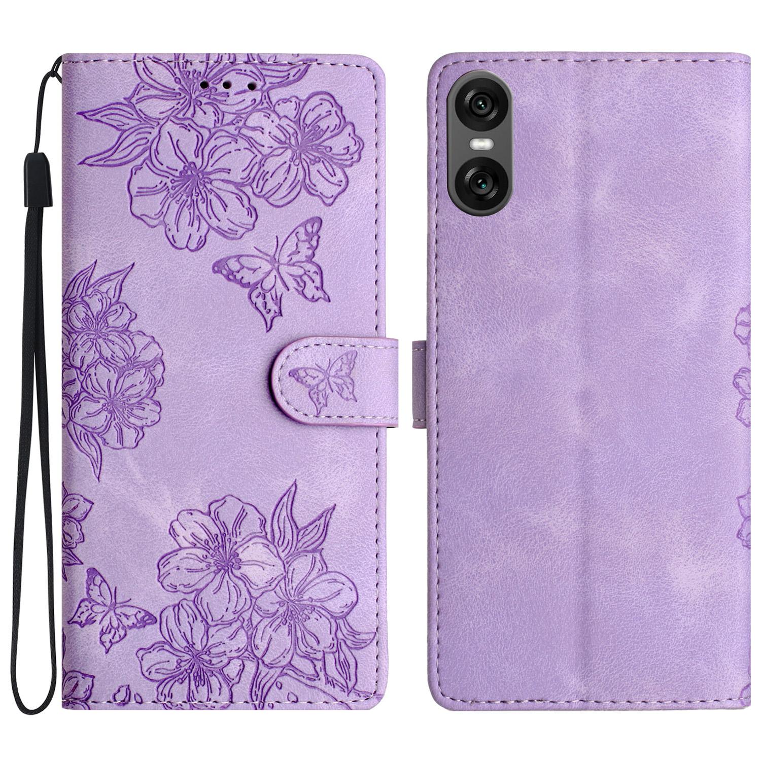 

For Sony Xperia 10 VI Case Butterfly Flower Pattern Skin-Touch Leather Phone Cover E