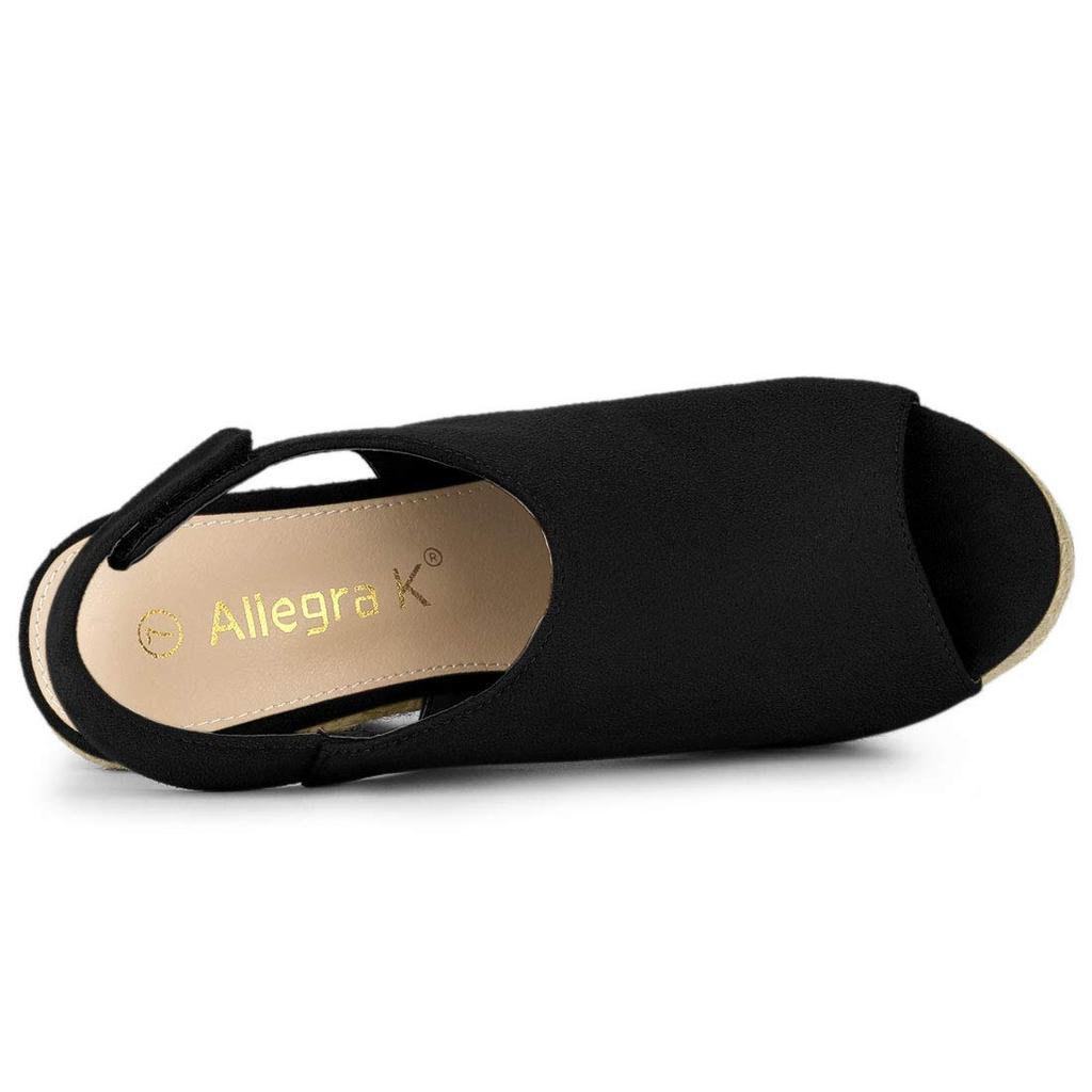 Sandales compensées Allegra K pour femmes avec bride arrière espadrilles à plateforme, Noir, Taille 27.0cm