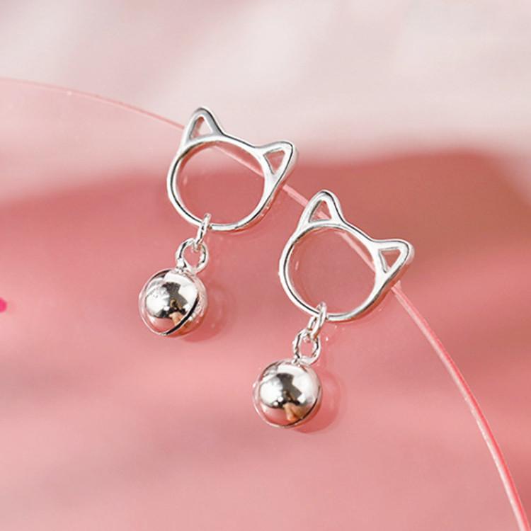 

Lovely Hollow Cat Earrings With Bell Fashion Earing Cat Ear Tassel Korean Chain Stud Earrings for Girls Women