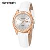 Sanda Women's Korean Style Casual 50M Waterproof Luminous Quartz Watch with Leather Strap and Dual Calendar.