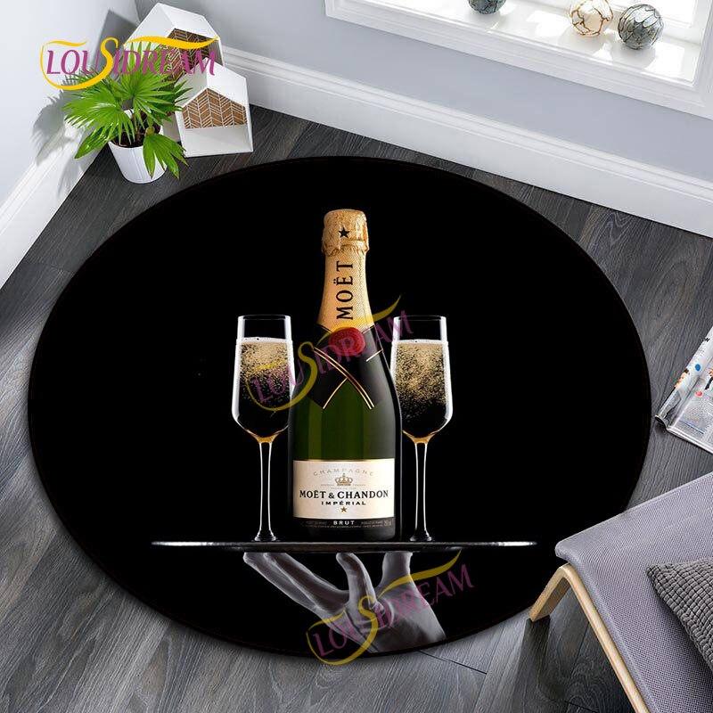 

French Champagne Style Soft Play Mat 3D Printed Moet & Chandon Area Round Rug Bedroom Anti-Slip Decorative Pet Yoga Mat carpet. 100cm
