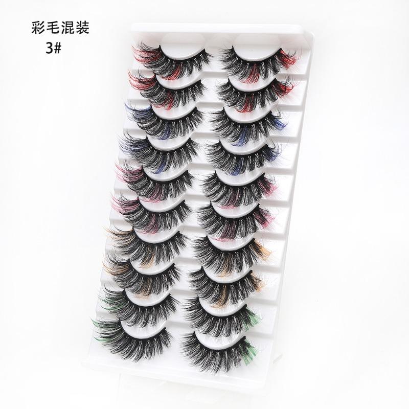 Manufacturer Wholesale 10 Pairs of Colored 3D False Eyelashes, European and American Multi-level Messy and Dense 3D Eyelashes, Cross-border Supply
