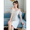 Summer High-end Off-the-shoulder Dress Femininity Gentle Wind Ripe French V-neck Suspender Split Skirt