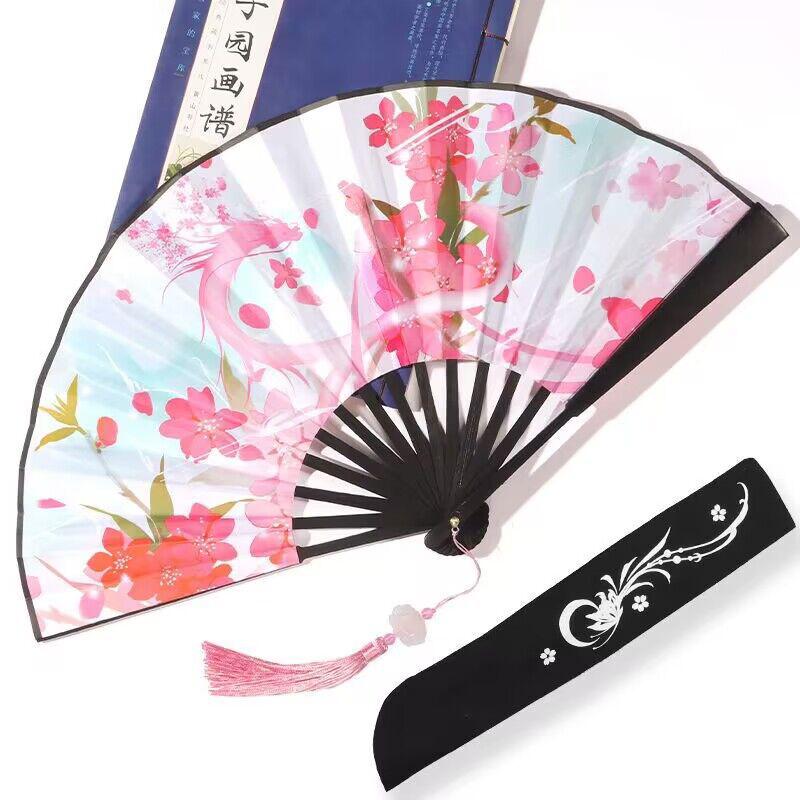 Summer Outdoor Decorative Folding Fan Bamboo And Wood Cloth Face Large Size Double-Sided Hand Fan Home Decoration Chinese Gift
